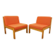 Set of 2 vintage Baumann armchairs in orange fabric and wood from the 80s
