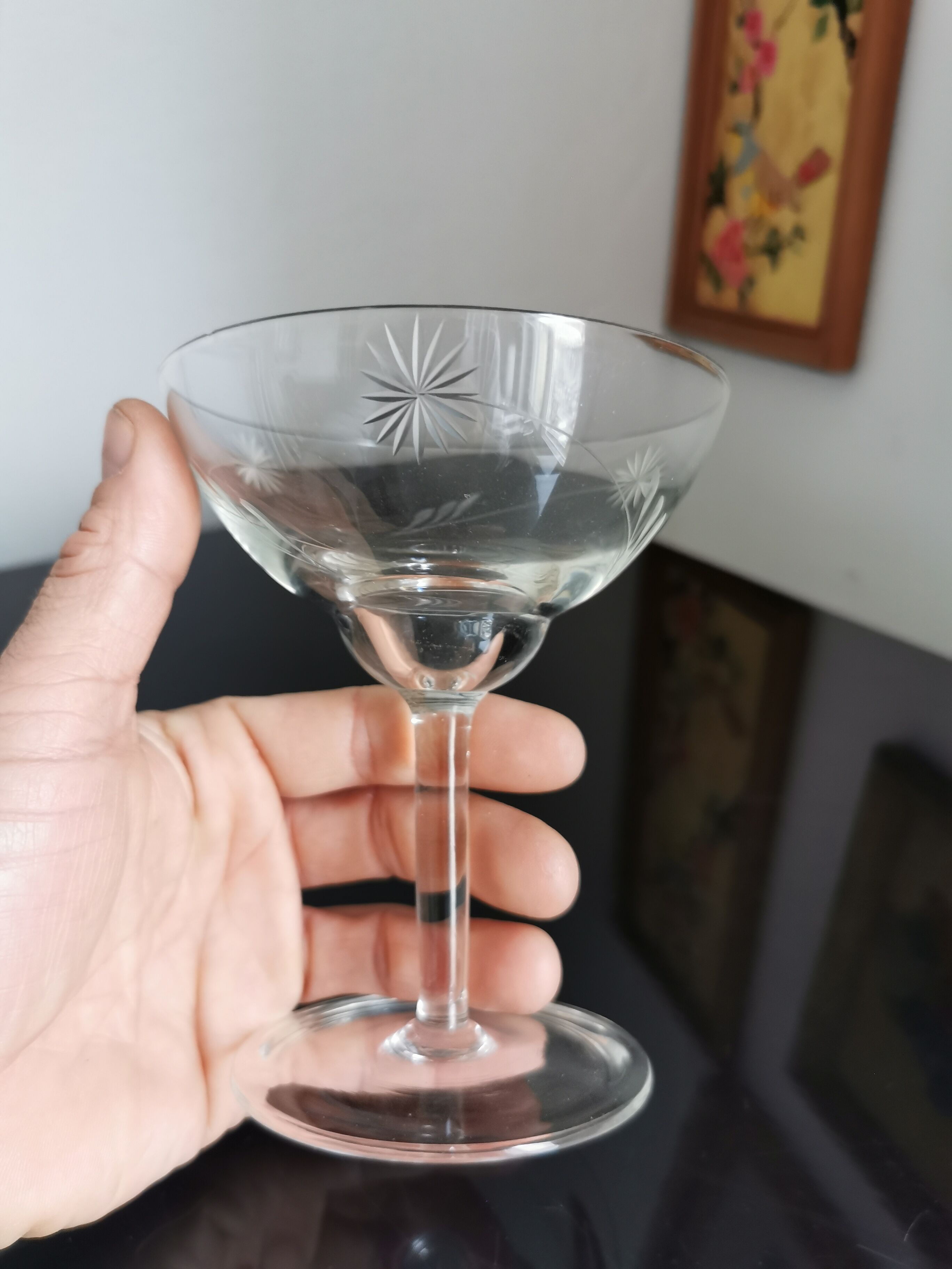 6 vintage crystal champagne glasses