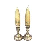 Vintage Set of 2 Brass Candle Holders with Antique Candles, Elegant Home Decor
