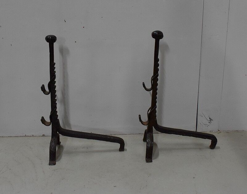 Pair of wrought iron chenets - late nineteenth century