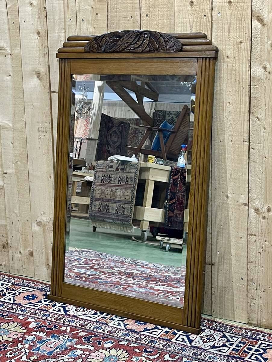Art deco period beveled mirror in oak