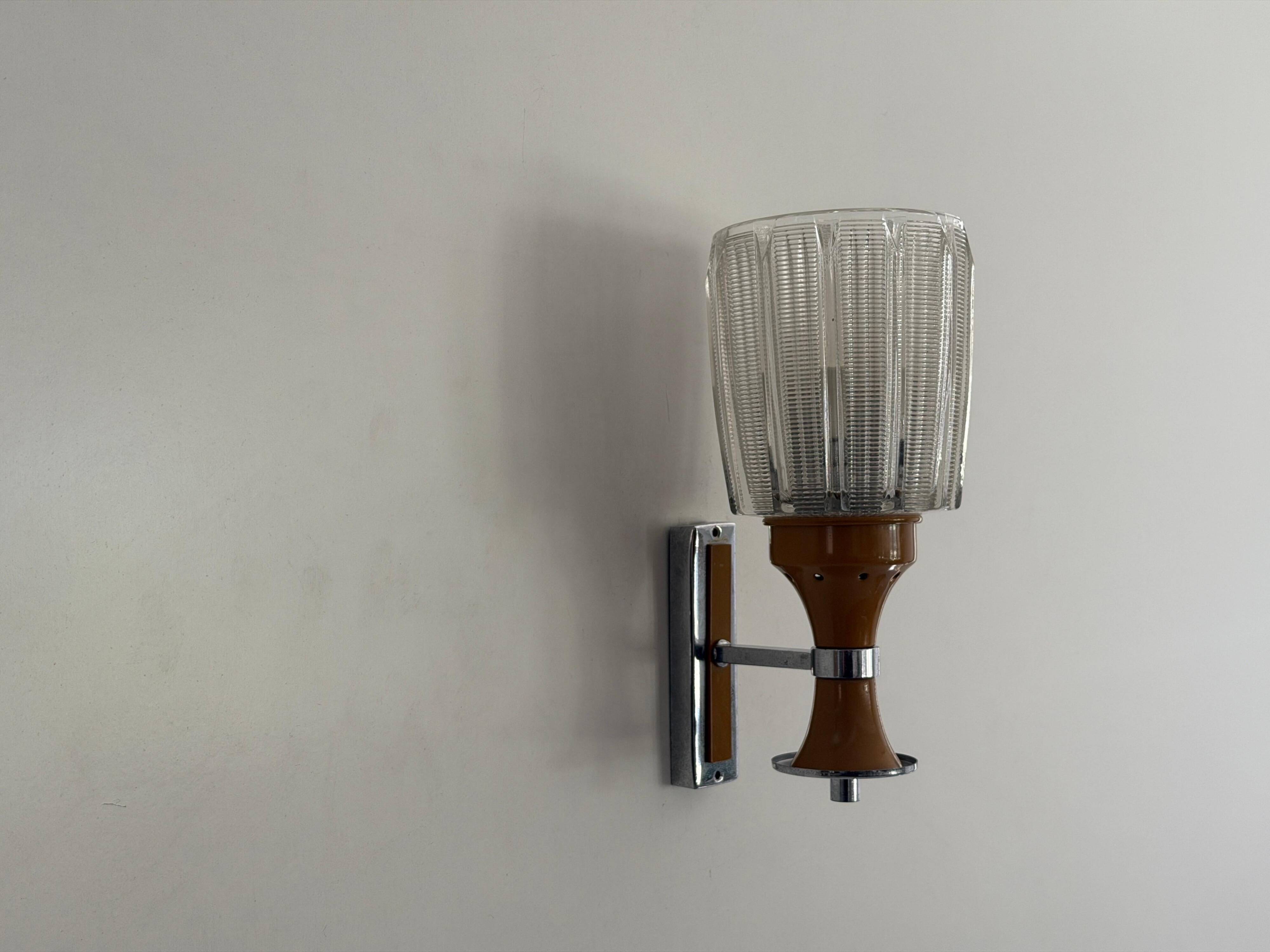 Mid-century glass and brown metal wall light, 1960, Italy
