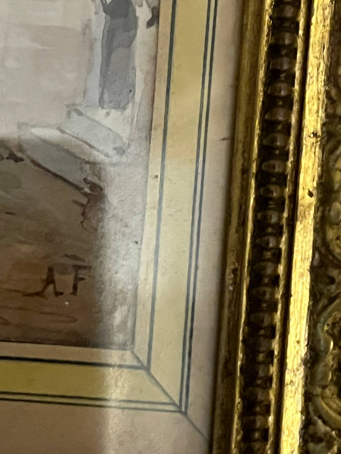 Framed antique engraving under glass