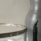Large glass salad bowl with chrome metal rim, Bormioli Rocco Italy 1970.