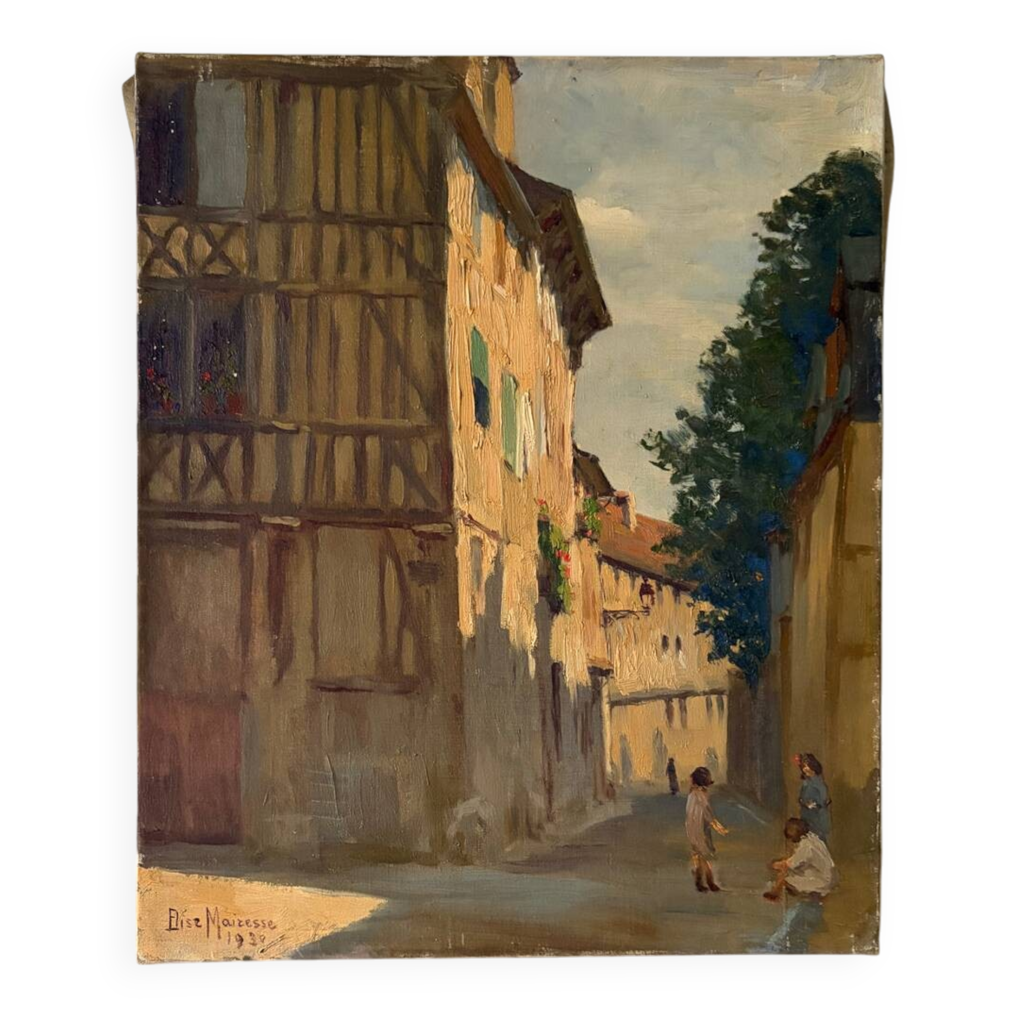 Sunny street scene, oil on canvas signed 1930.