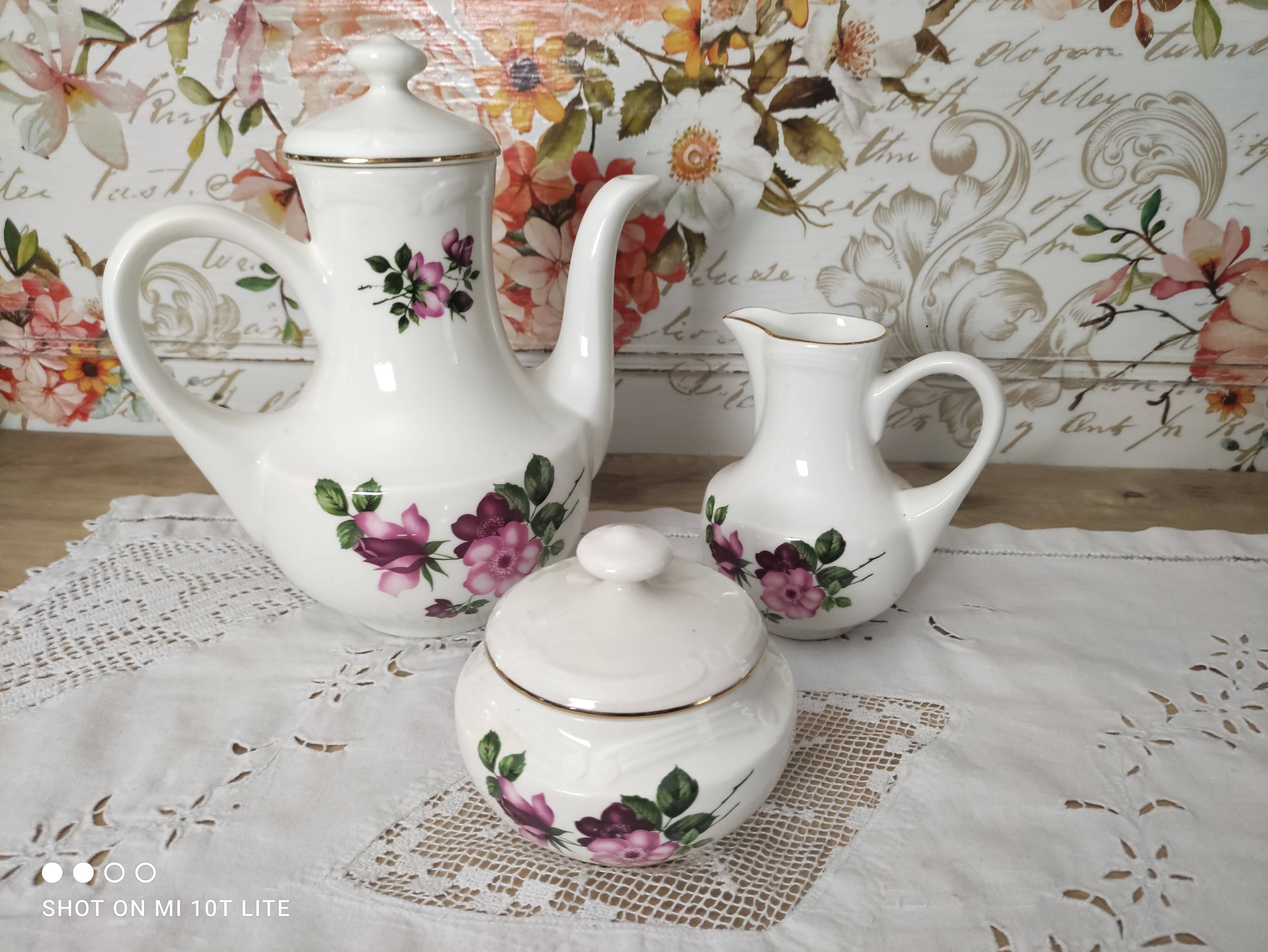 Coffee set 3 pieces Gien France Chinon model