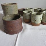 6 coffee glasses, sugar and cookie jar