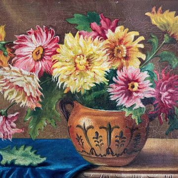 Tableau HST "Bouquet of Dahlias" signed L. Réalini dated 1943