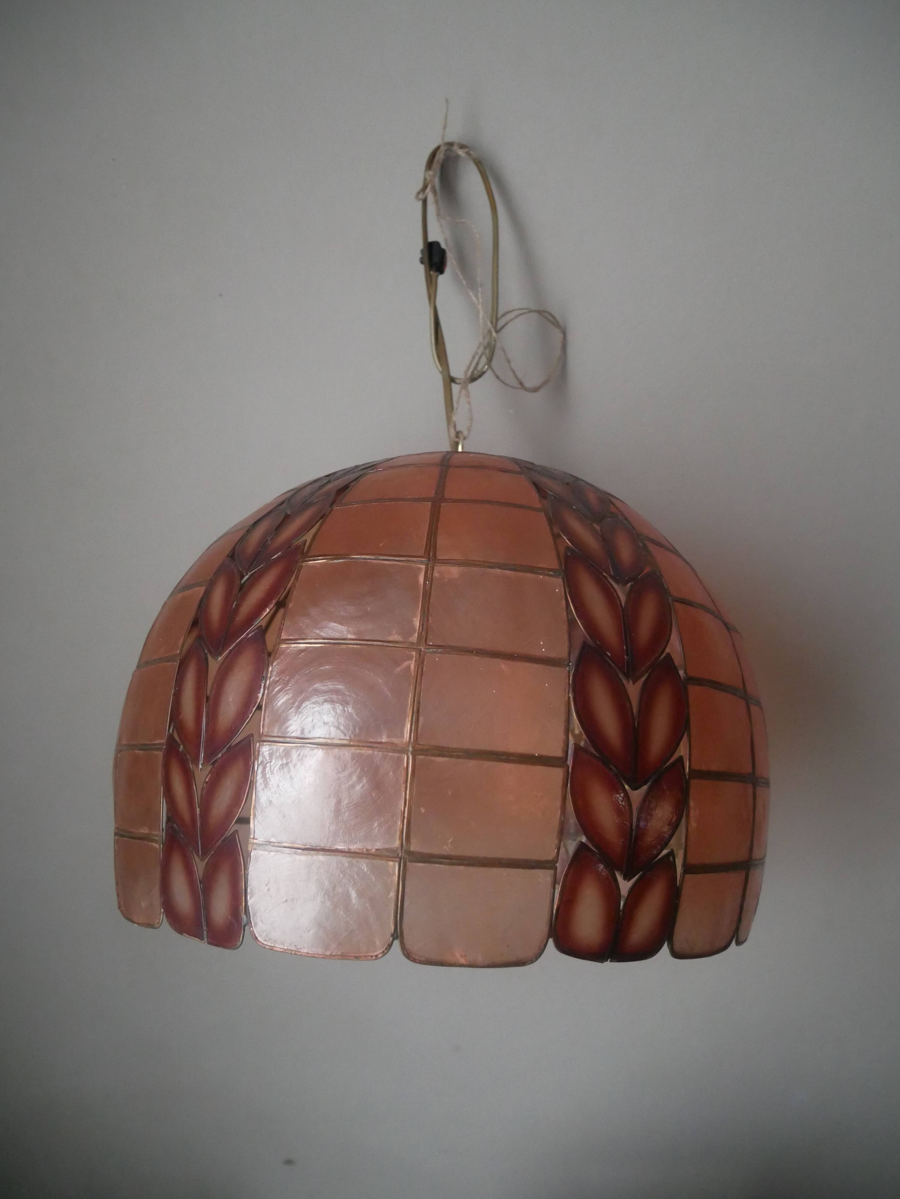 Mother-of-pearl brass pendant chandelier, bohemian country decoration, handcrafted