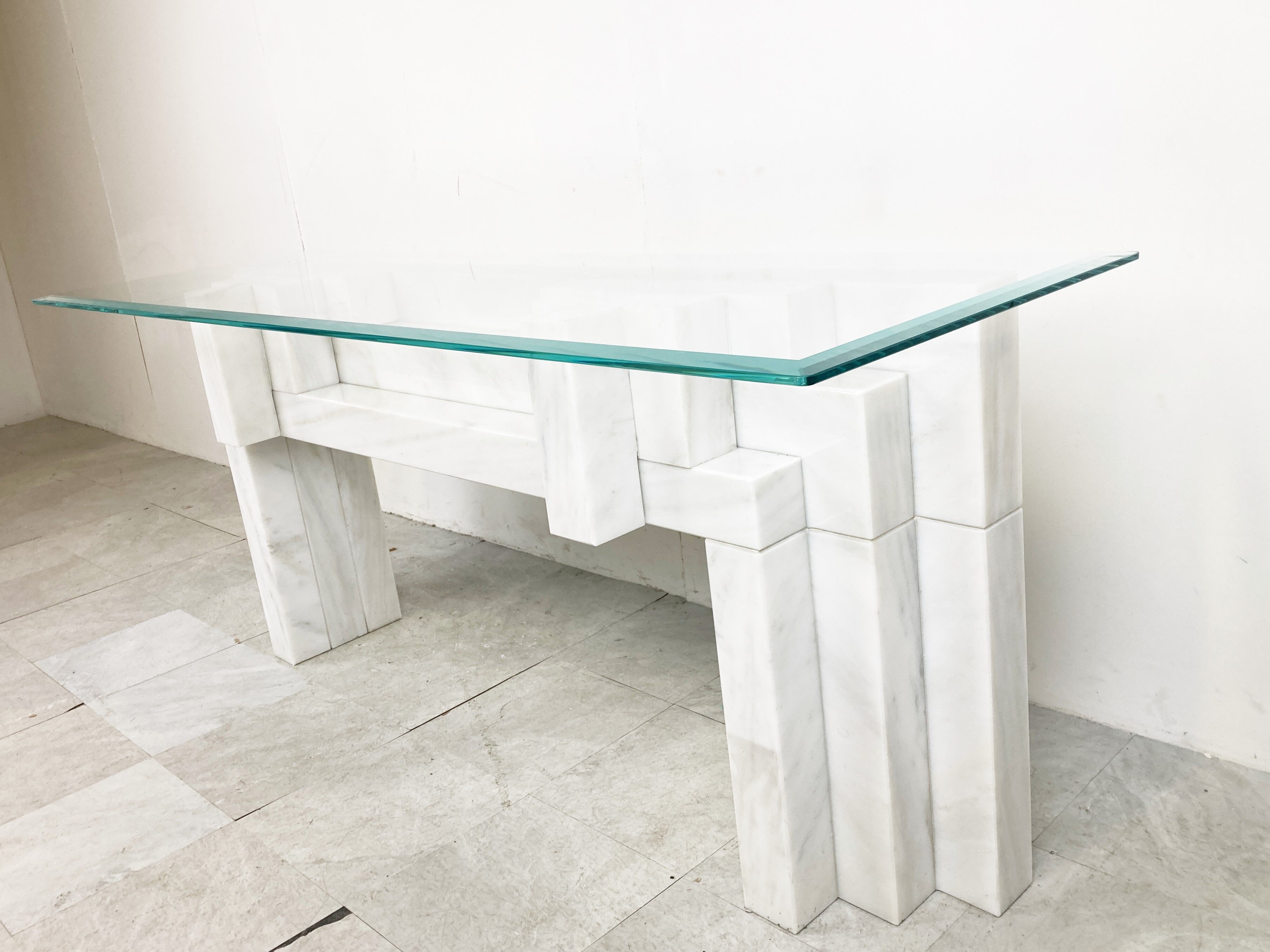 Vintage white marble console table Italy, 1980s