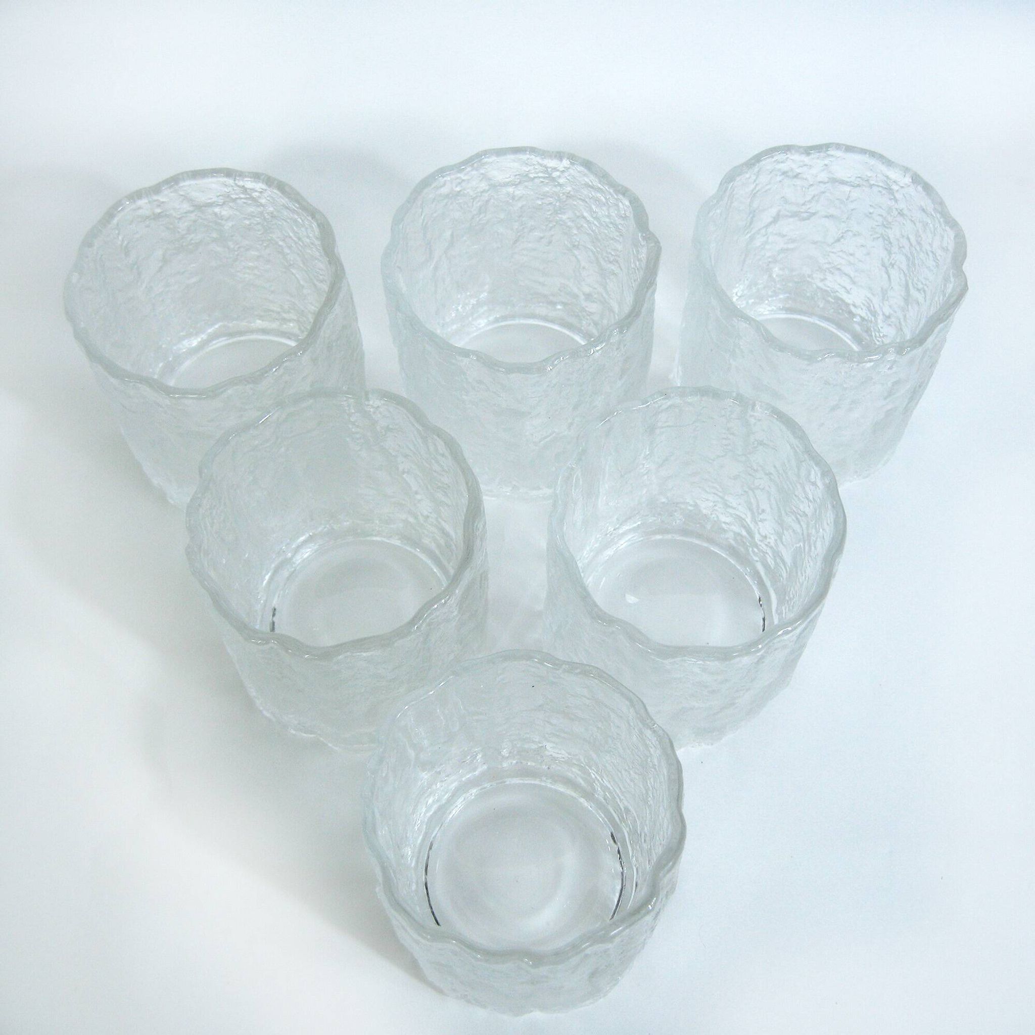 Molded glass whisky service - ice bark decoration - Frostfire Hoya Mikasa - vintage 1980s