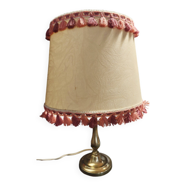 Lampe de bureau pied en laiton abat-jour avec passementerie