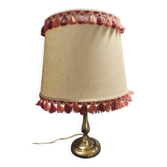Lampe de bureau pied en laiton abat-jour avec passementerie