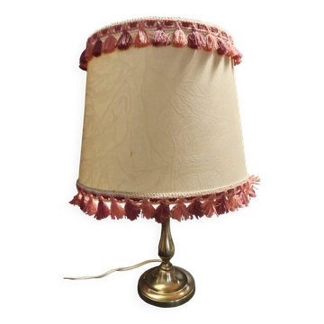 Lampe de bureau pied en laiton abat-jour avec passementerie