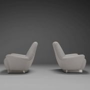 Pair of fabric and stainless steel lounge chairs by Gianni Moscatelli
