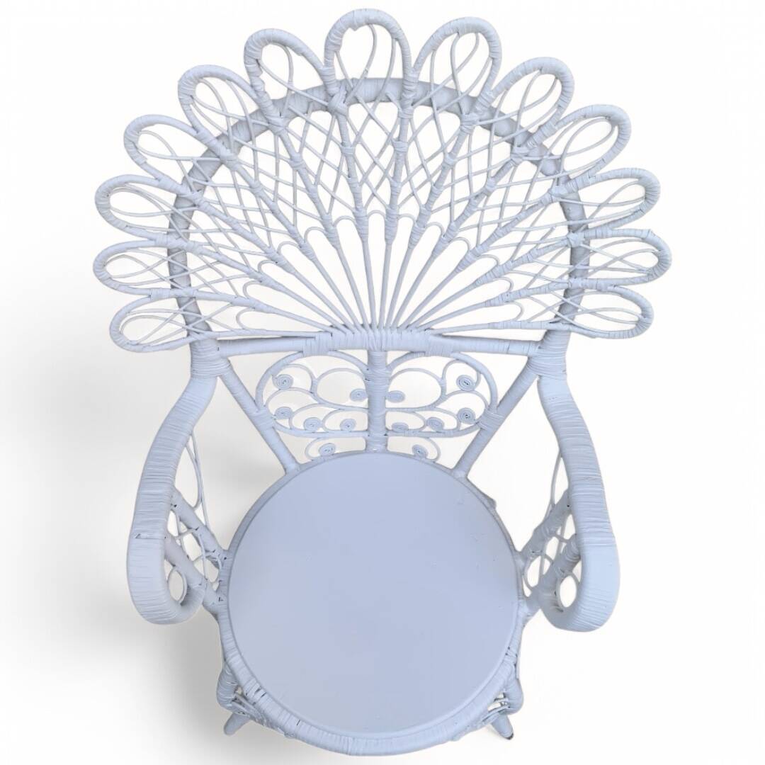 Emmanuelle Peacock white rattan armchair 1970