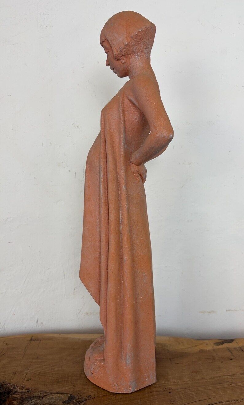 Vintage Terracotta Pregnant Woman Sculpture – Mid-Century Style Maternity Art Figurine