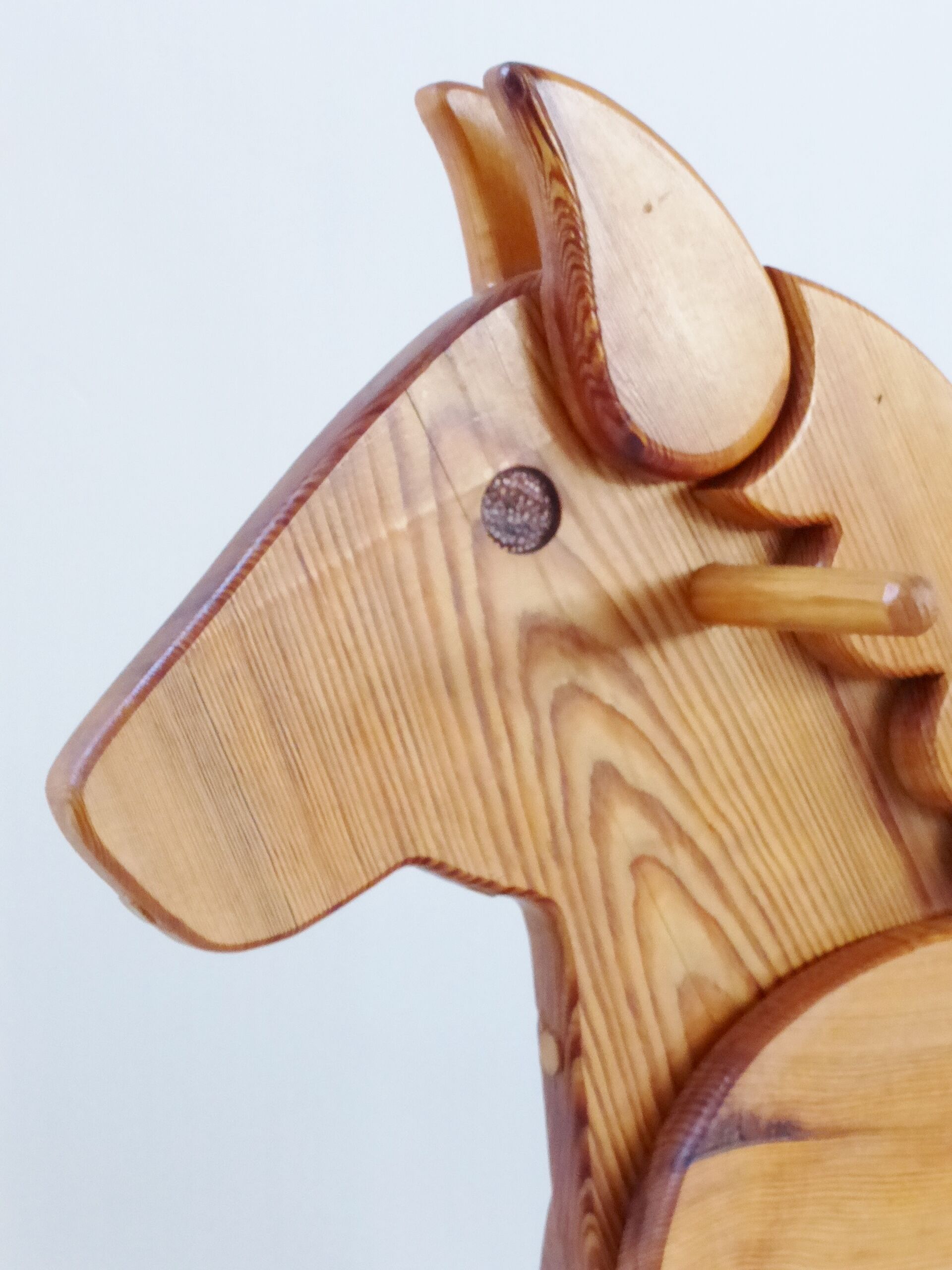 Superb horse rocking in 1970-1980 vintage seventies French rocking horse pine