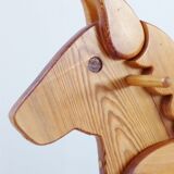Superb horse rocking in 1970-1980 vintage seventies French rocking horse pine