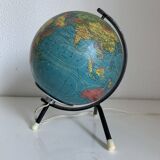 Globe vintage 1972 terrestre verre Taride tripode - 22 cm