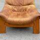 Vintage leather and pine lounge chair by Maison Regain, 1970s