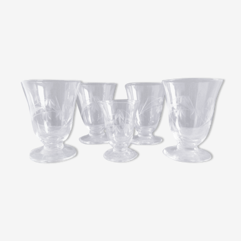 5 engraved liquor glasses