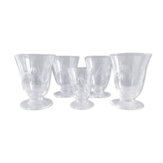 5 engraved liquor glasses