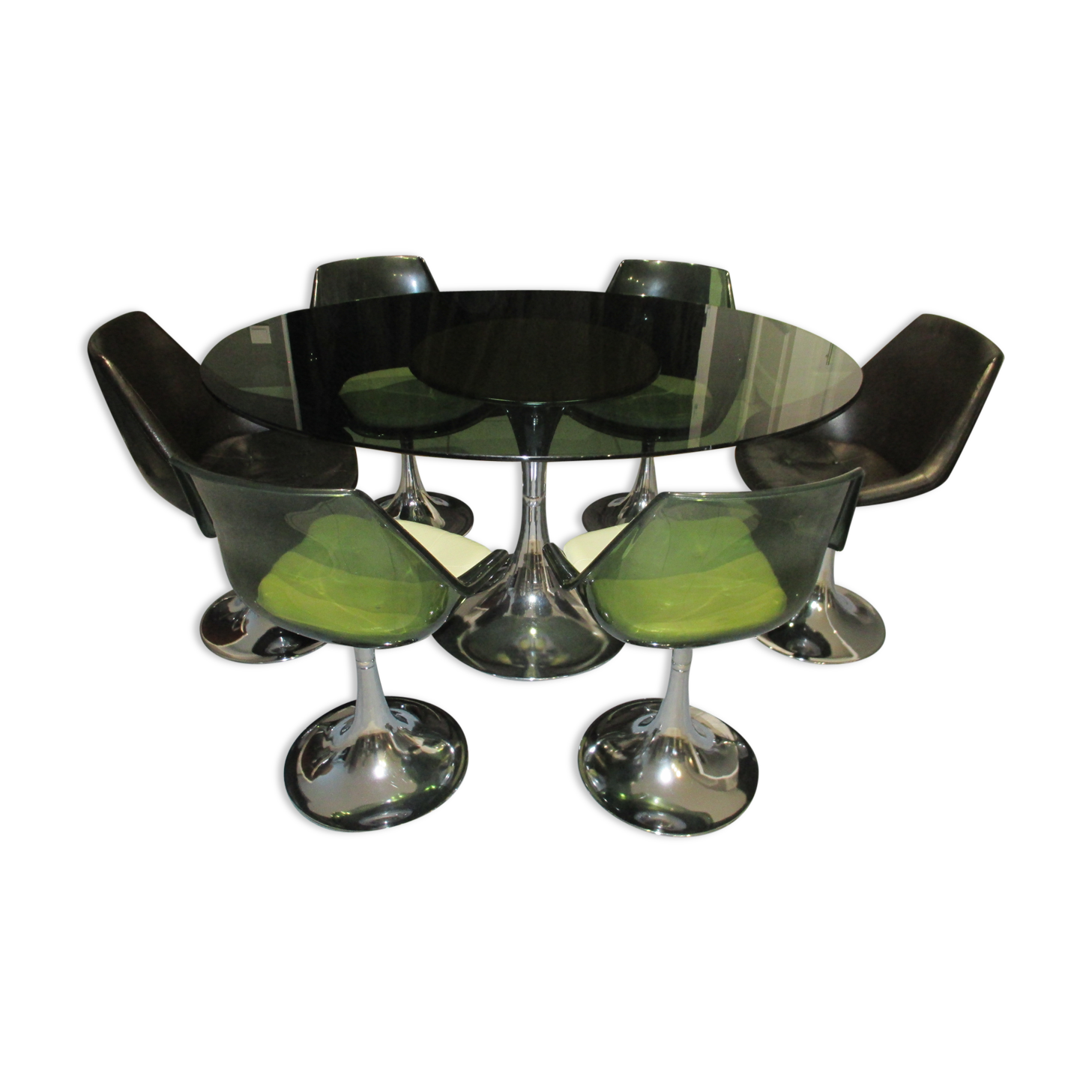 Ensemble table et 6 chaises tulipe Roche Bobois 1970