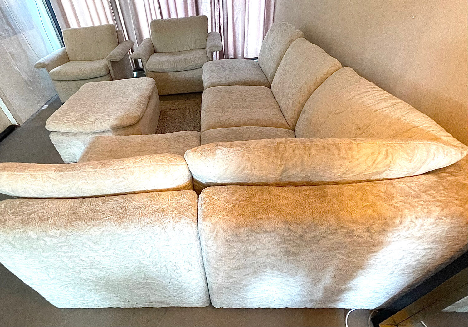 Modular corner sofa white pluche 7 elements