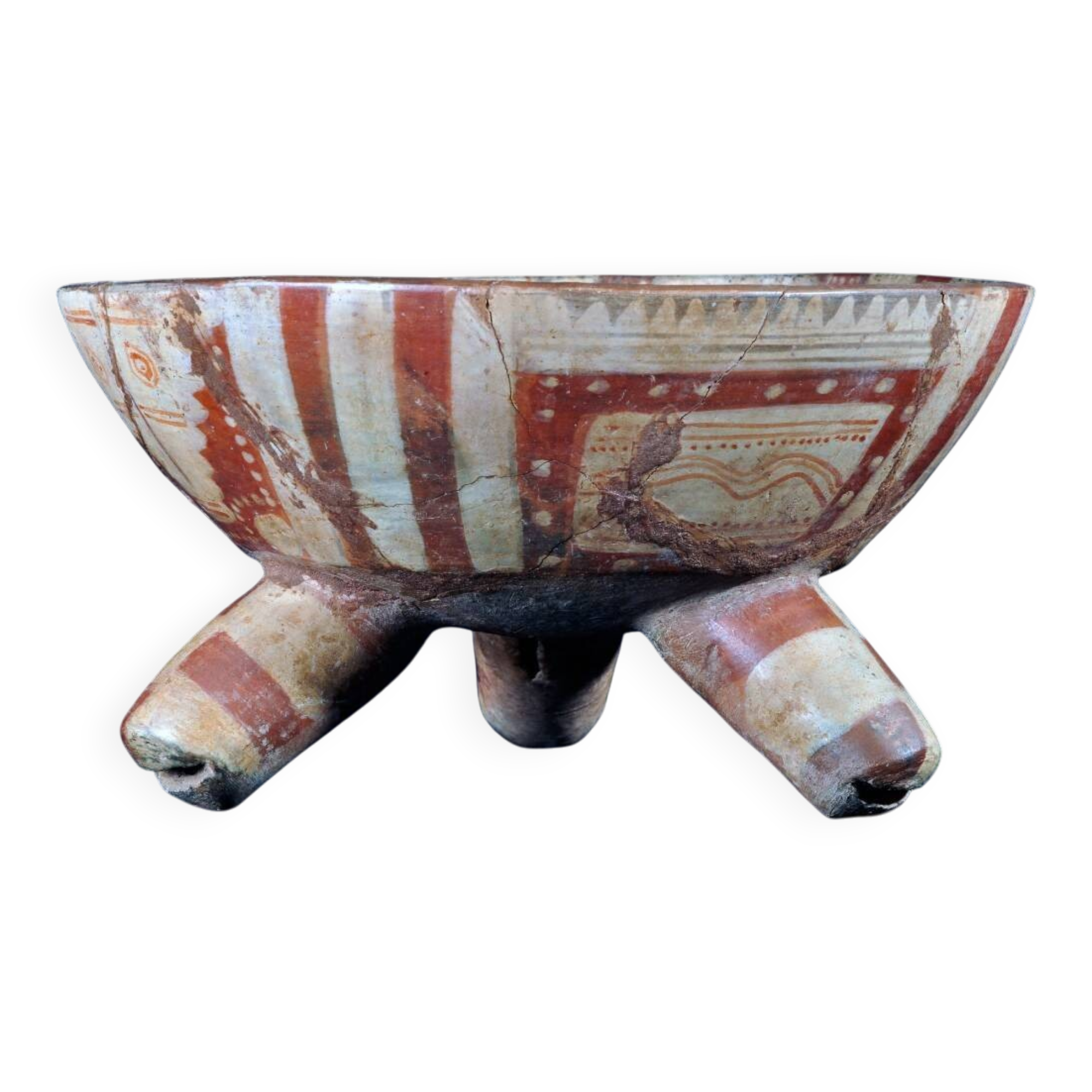 Polychrome ceramic tripod cup from the Mesoamerican tradition