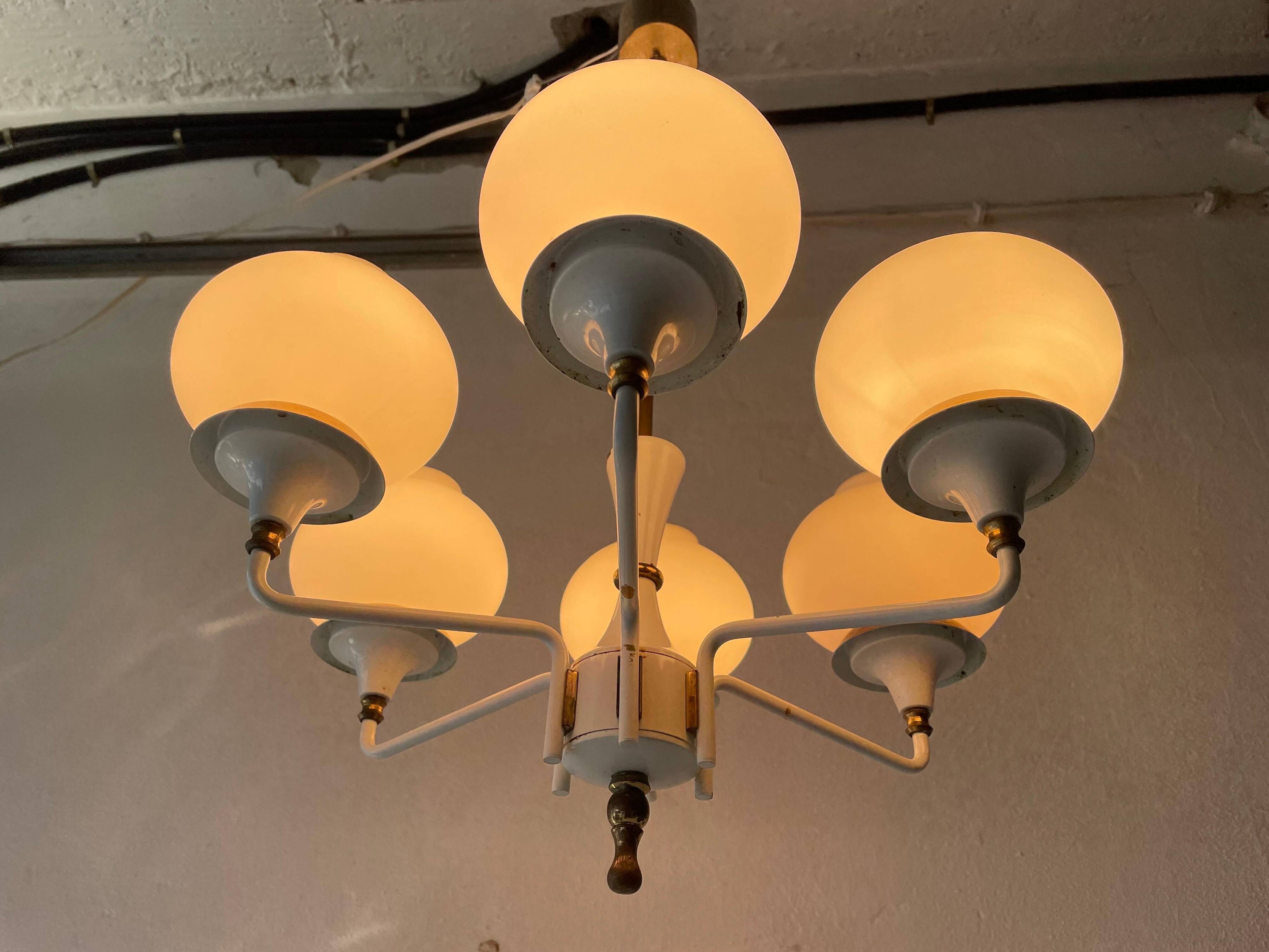 6 suspended glass lamps in white brass by Hans-Agne Jakobsson, 1960s, Sweden