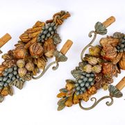 Pair of polychrome wood wall lamps - period : art nouveau - circa 1900