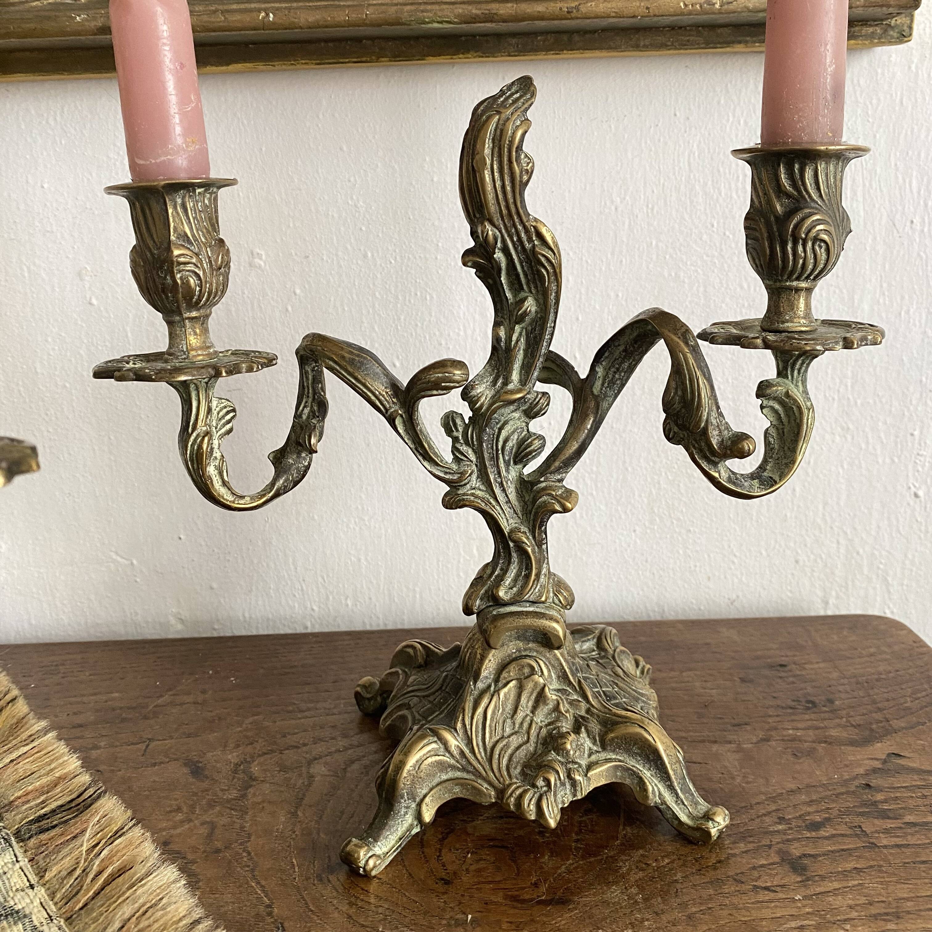 Pair of bronze rocaille candlesticks