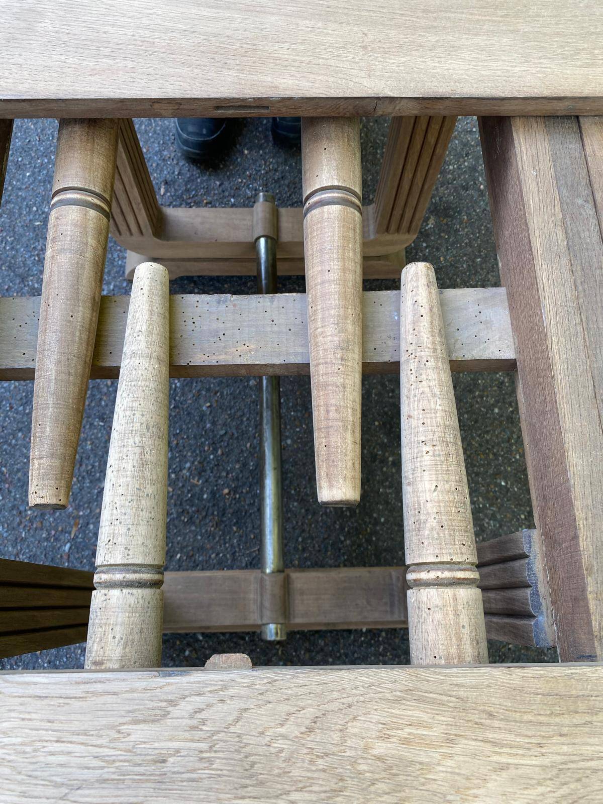 Rectangular Art Deco dining table with a central pedestal, stripped in solid oak.