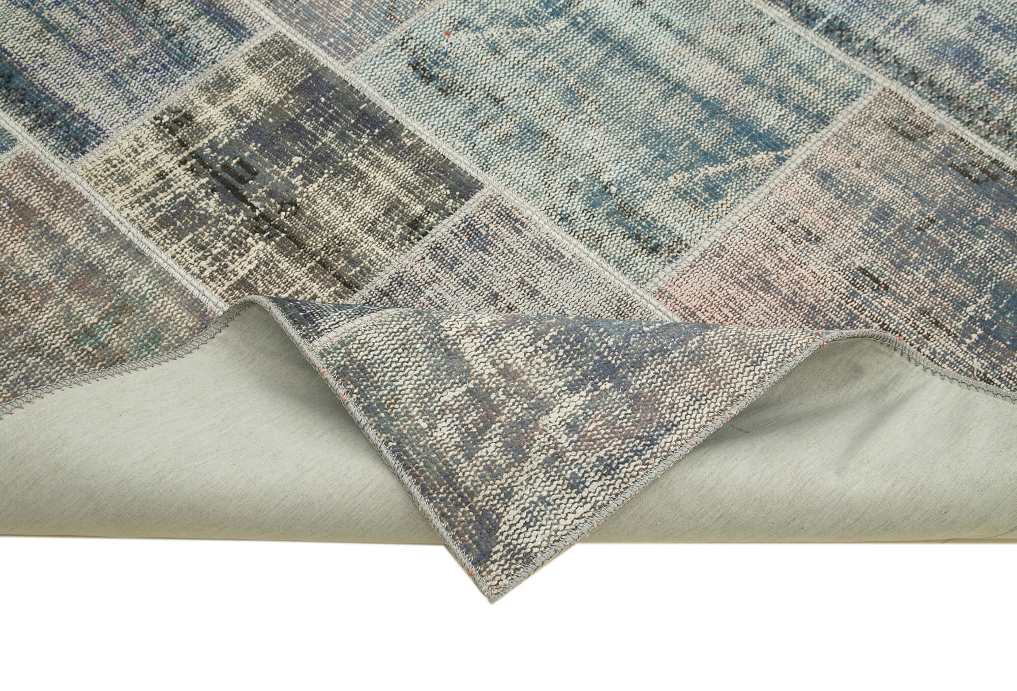 Hand-knotted oriental overdyed 173 cm x 242 cm grey patchwork carpet