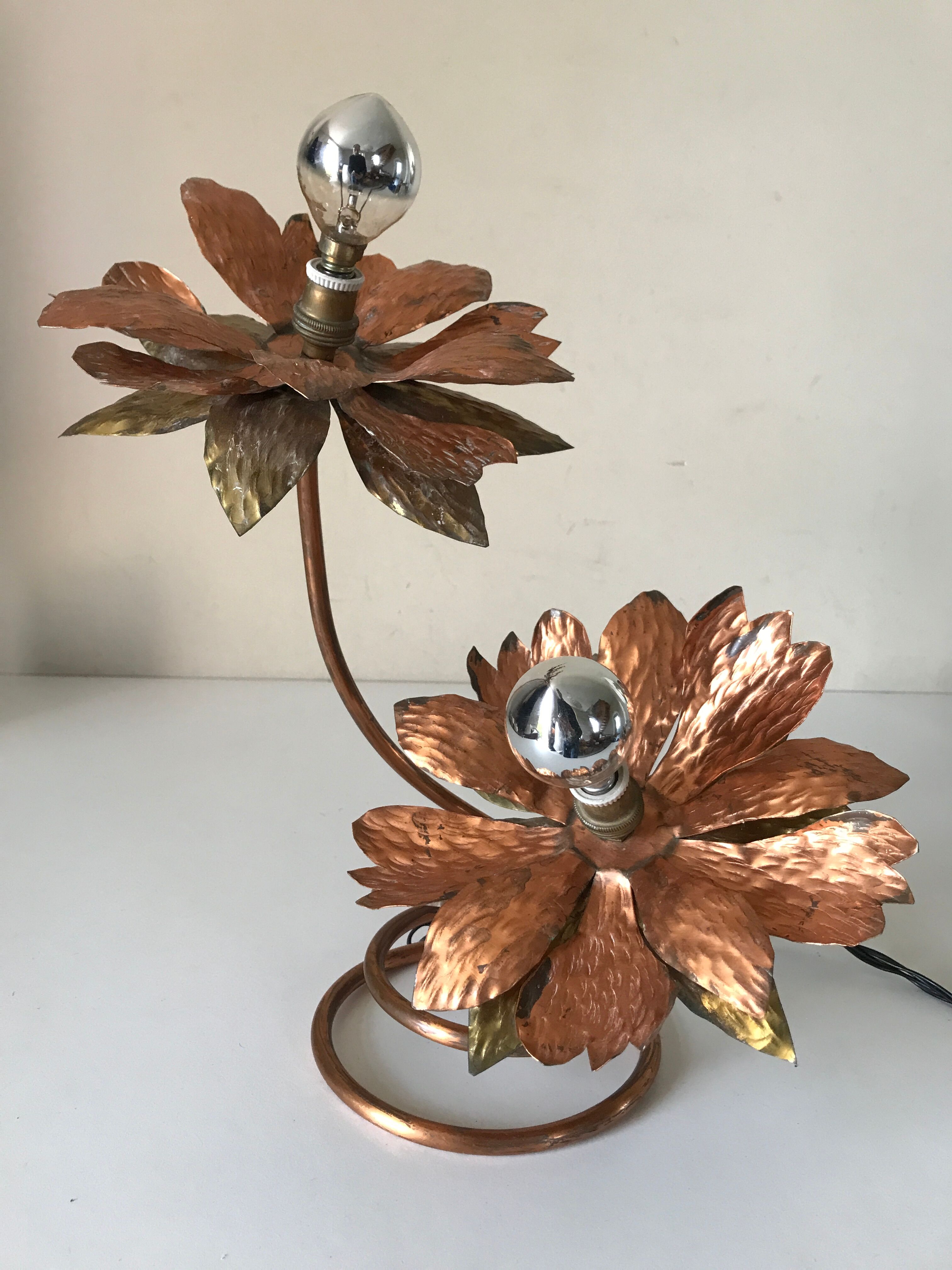 Copper lamp flowers vintage design 70s