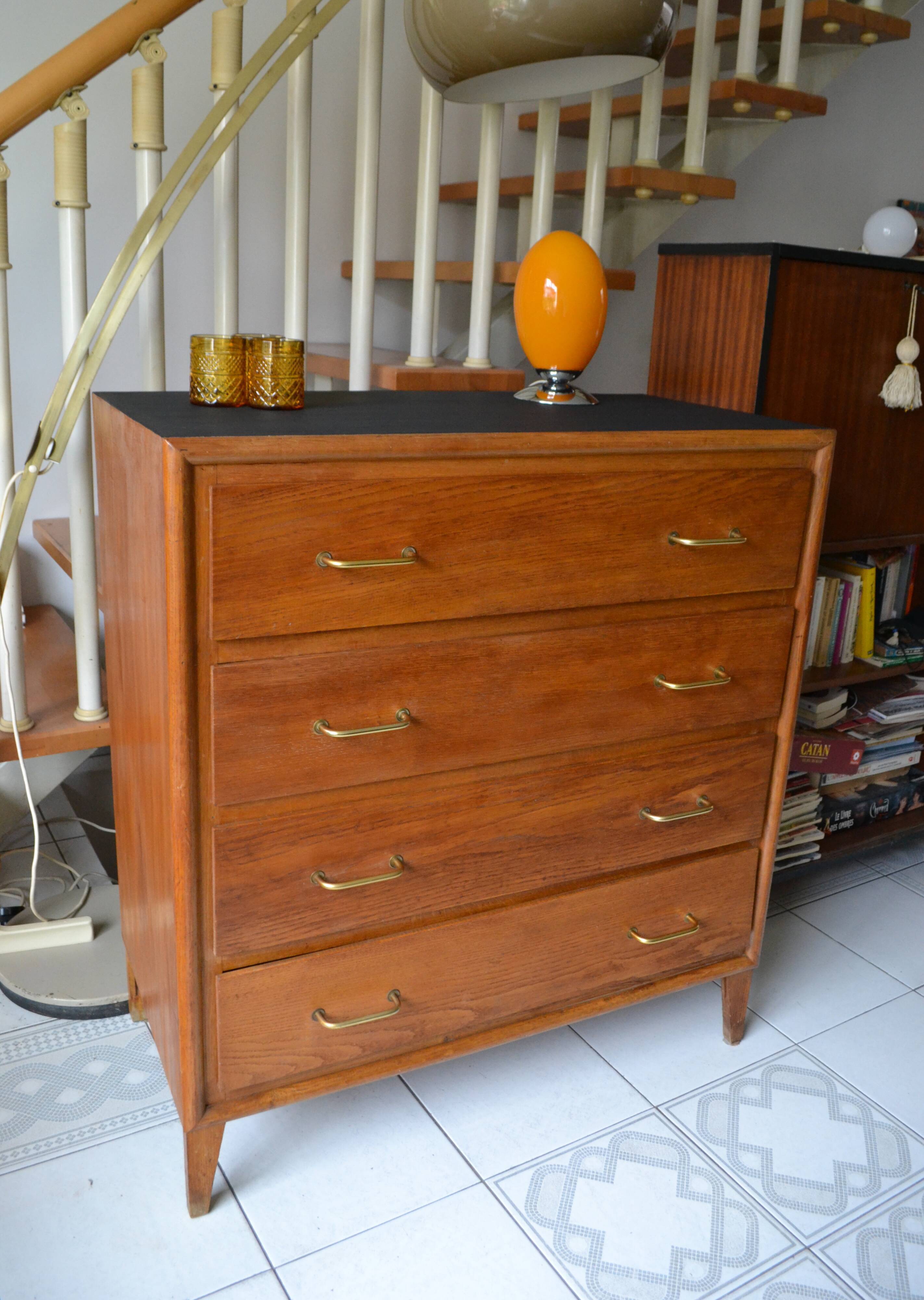 Chest of drawers 60s 4 drawers blond oak