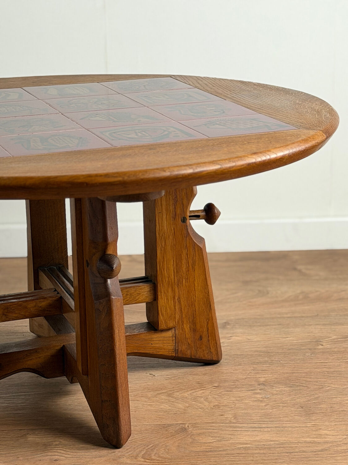 Height-adjustable table in oak and ceramic – Guillerme & Chambron, France