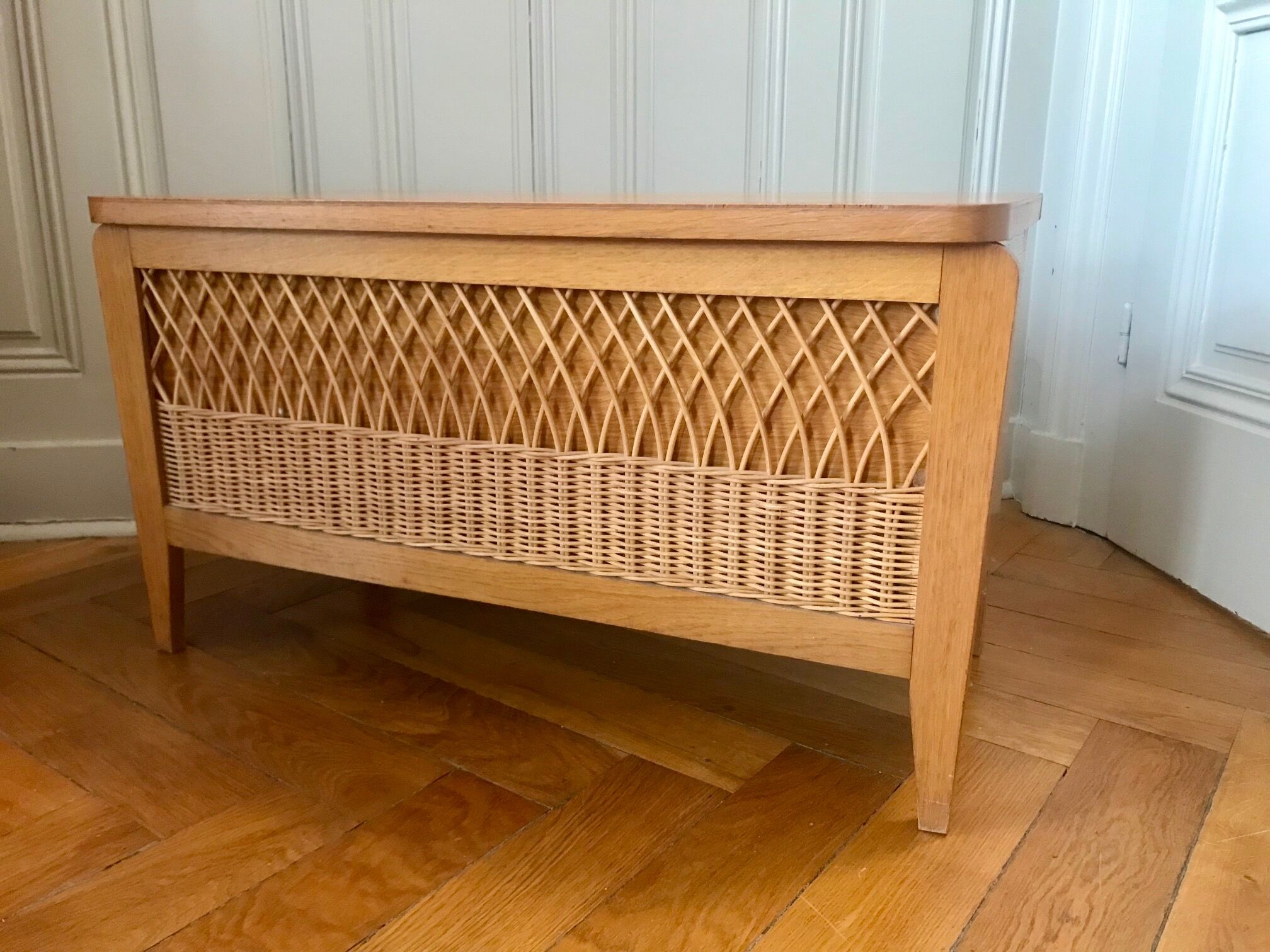 Wood and rattan toy chest