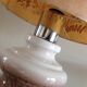 Ceramic floor lamp with a fat lava finish and herbarium shade / vintage 1960s-70s