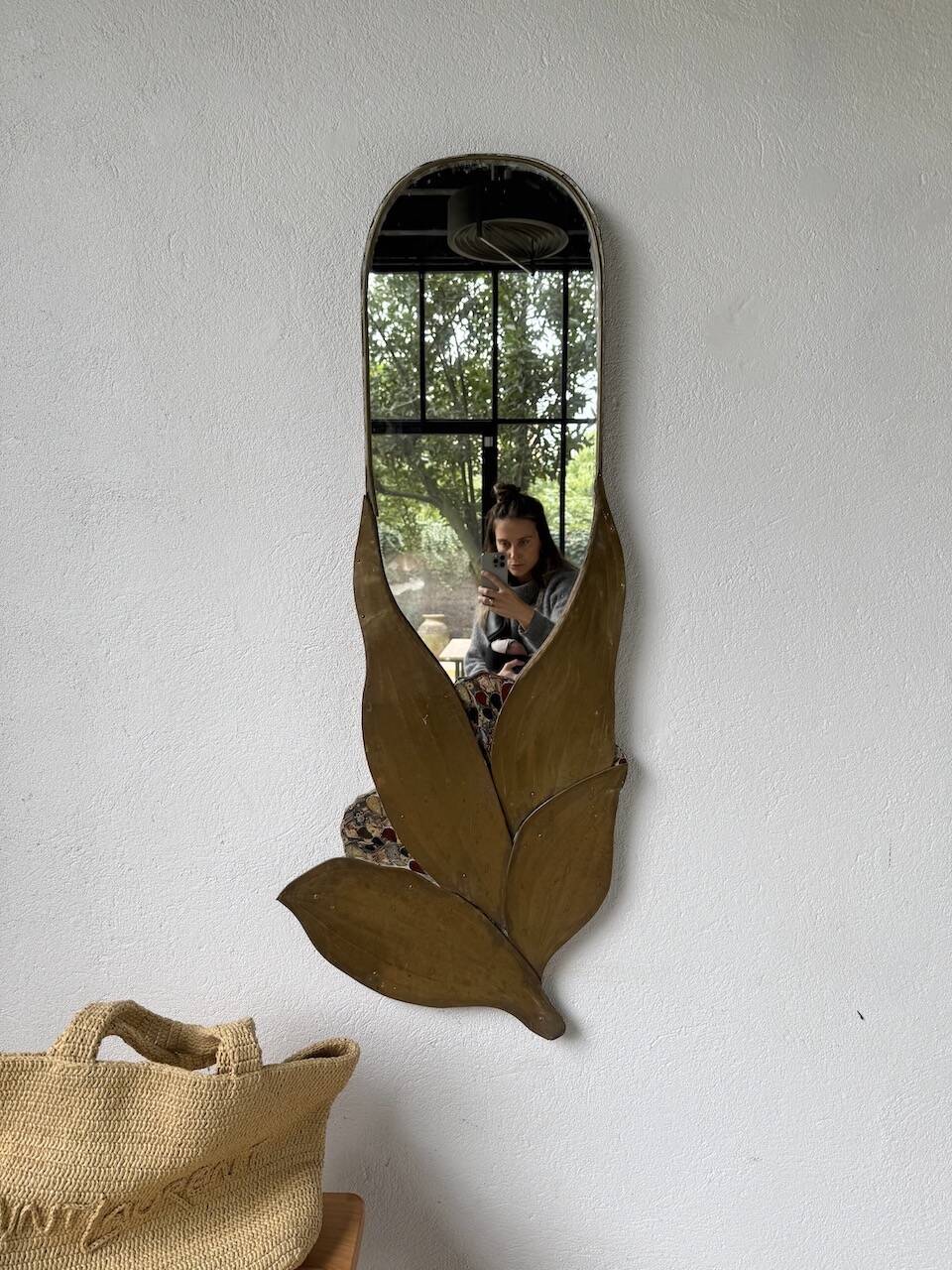 Brass flower oval mirror 1960