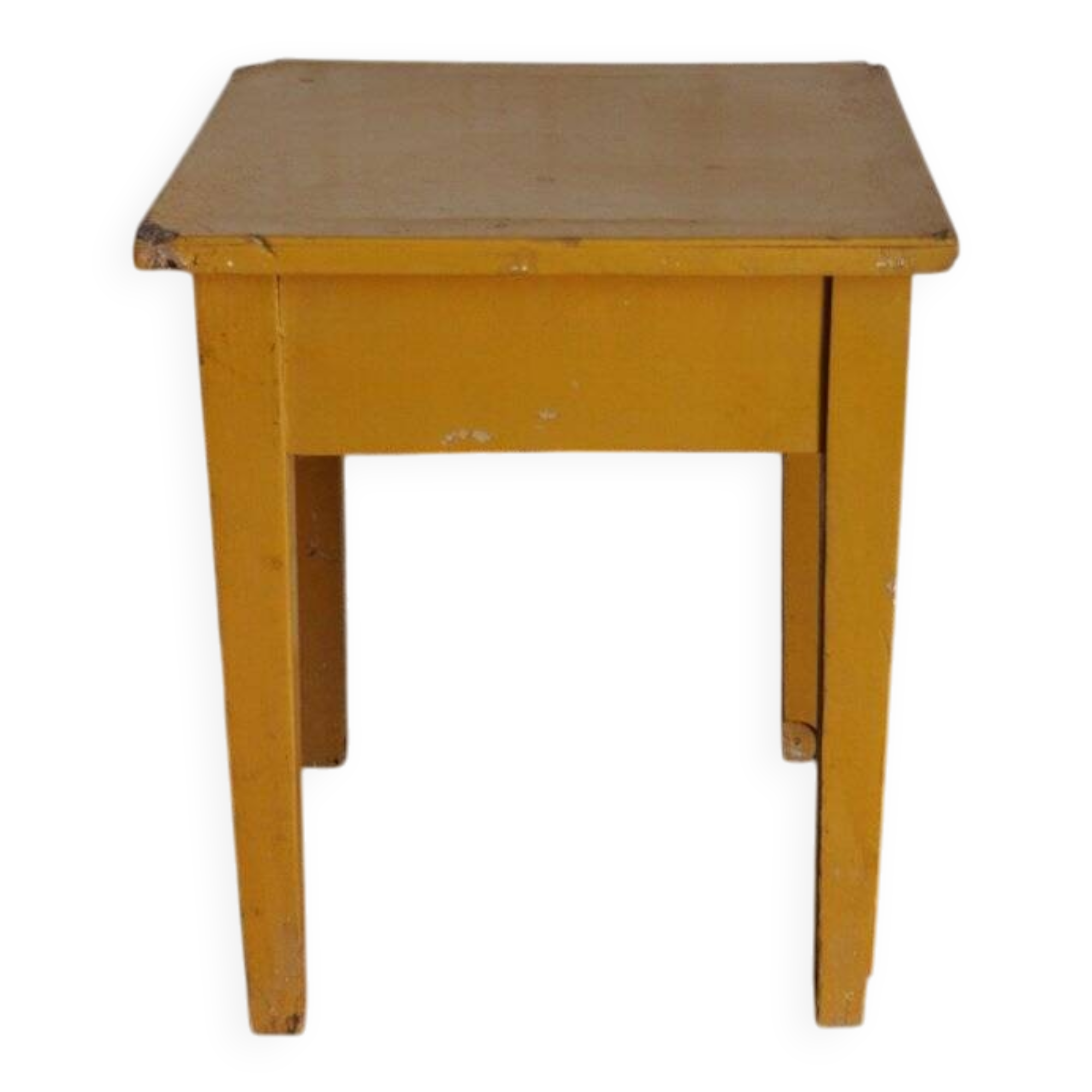 Farm stool painted in yellow ochre made of solid pine - 1940s