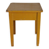 Tabouret de ferme peint ocre jaune en pin massif - Années 1940