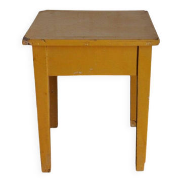 Farm stool painted in yellow ochre made of solid pine - 1940s