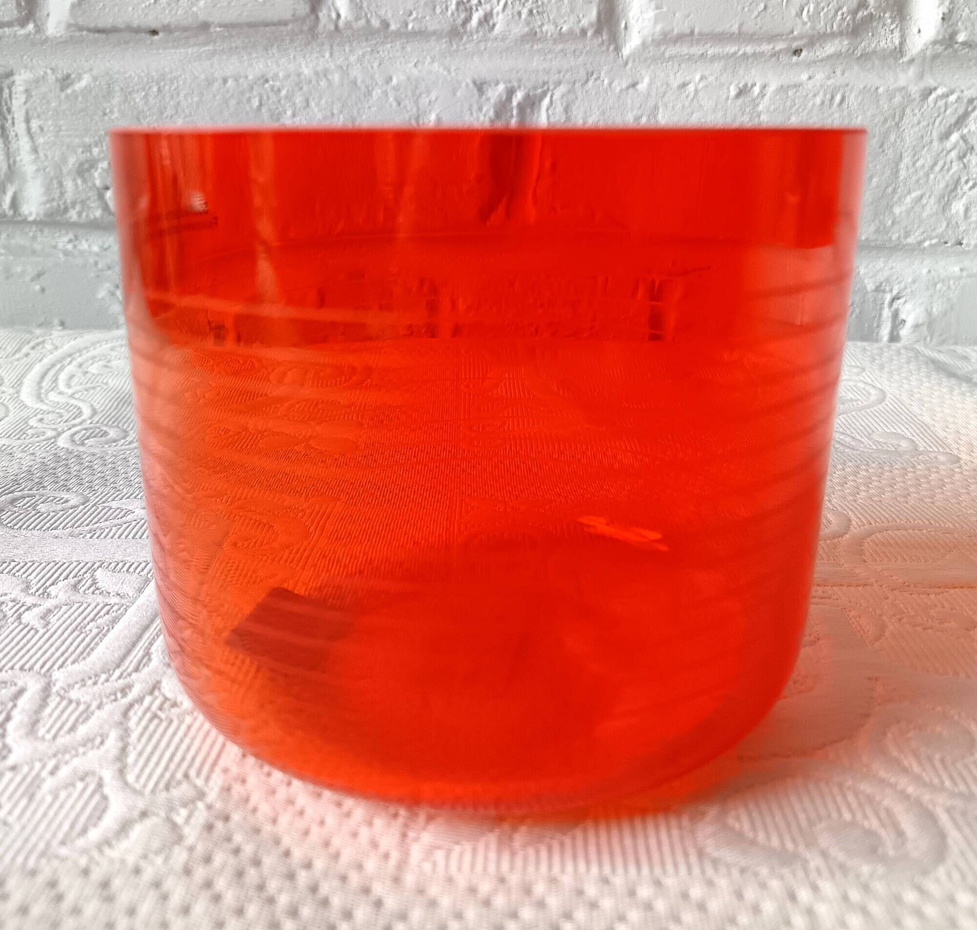 2 large vintage orange glass tealight holders, France, Mikasa mouth-blown