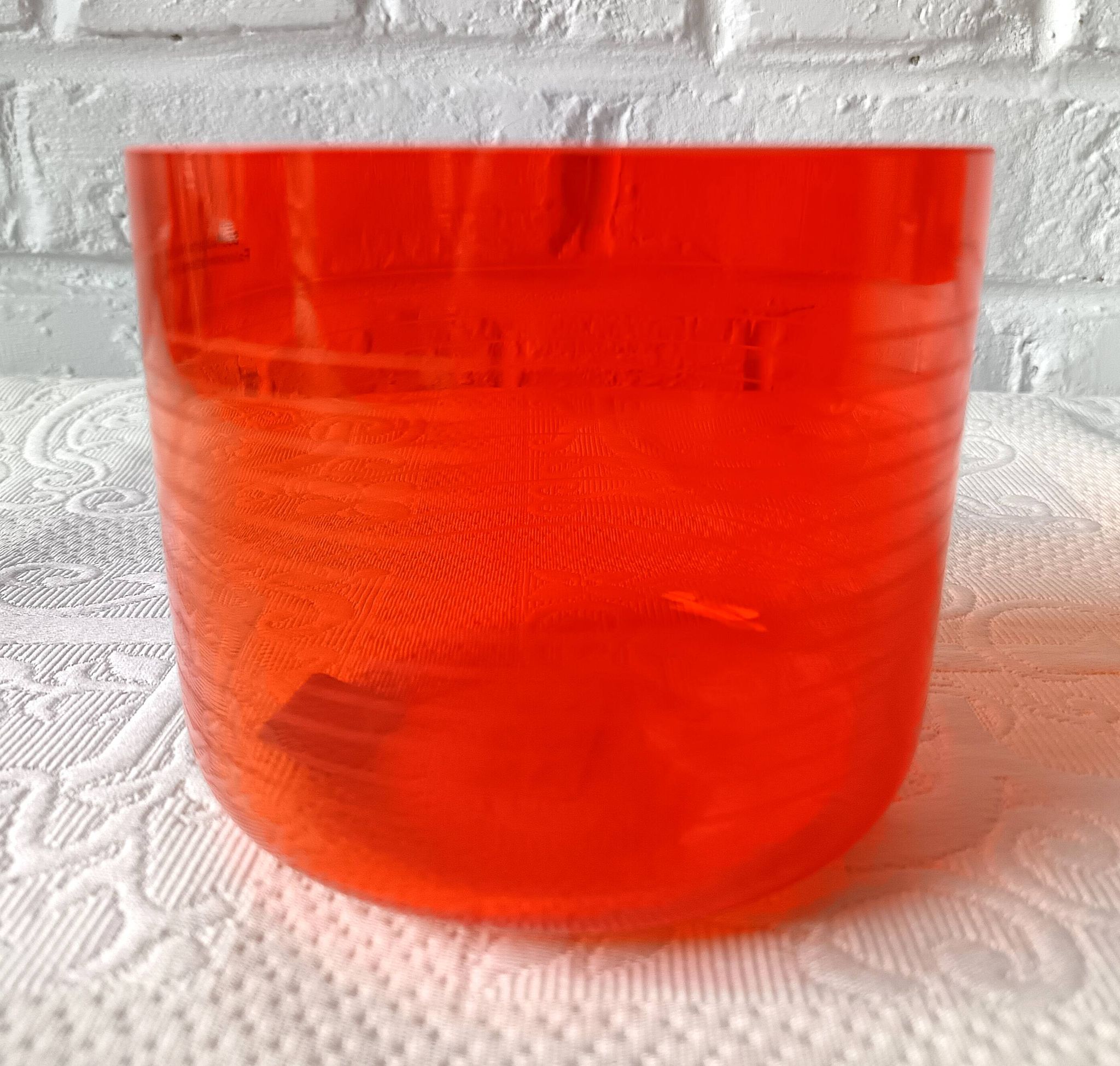 2 large vintage orange glass tealight holders, France, Mikasa mouth-blown