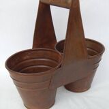 Metal Iron Pot Wooden Handle 2 Compartments Old