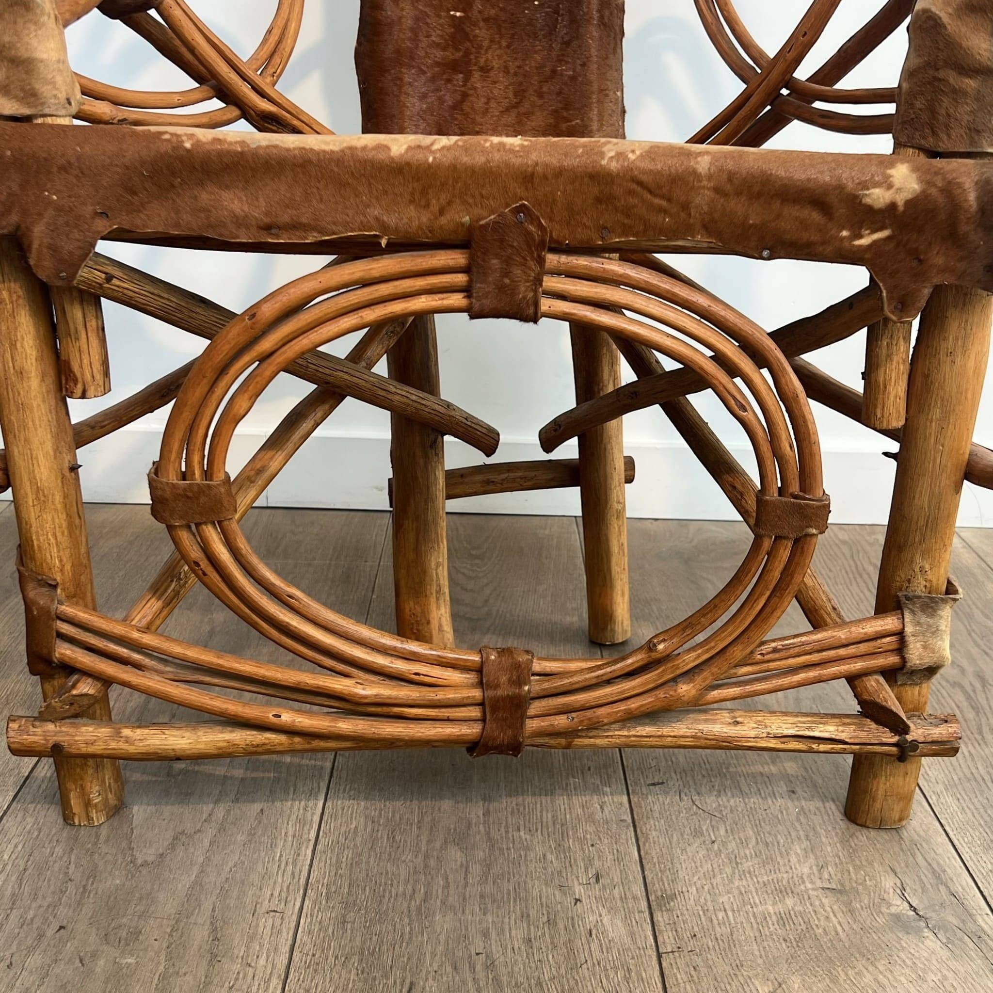 Organic Modernist Armchair in Rattan and Cowhide, Italian Work, A