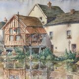 Watercolor Painting Maurice Thevenin (1895-1967) Val Suzon (21) La Chaumière