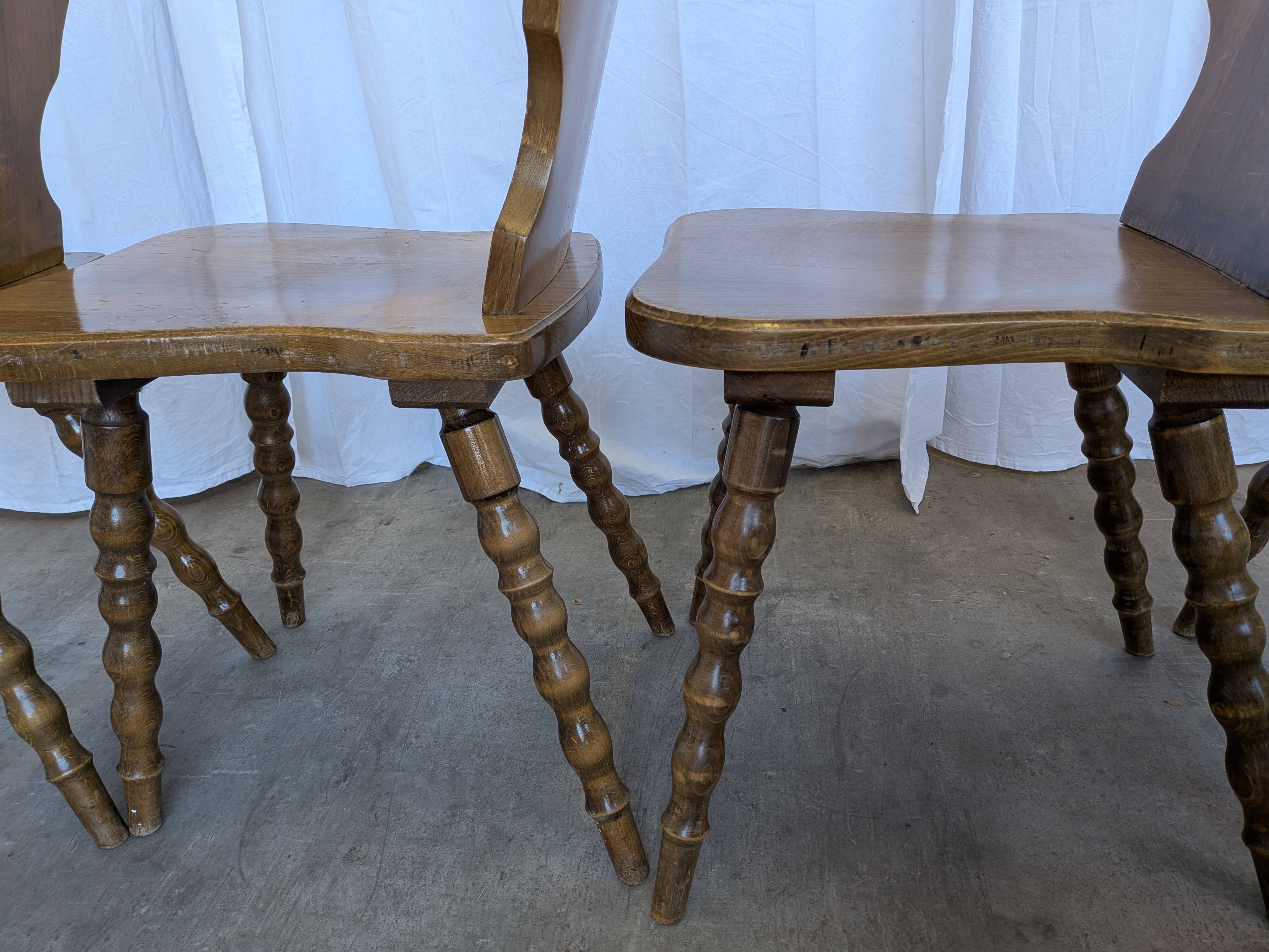 Set of 4 Vintage Tyrolean Heart Cutout Wooden Dining Chairs